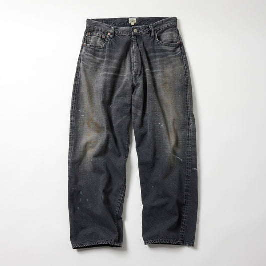 RECYCLED WASTE SUVIN COTTON YARN 11.5oz DENIM 5POCKET WIDE PANTS VINTAGE WASHED(ZIPPER FLY) 42505