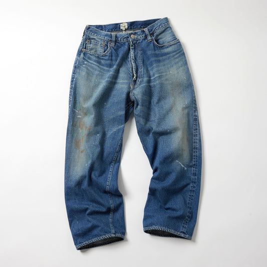 RECYCLED WASTE SUVIN COTTON YARN 11.5oz DENIM 5POCKET WIDE PANTS VINTAGE WASHED(ZIPPER FLY) 42505