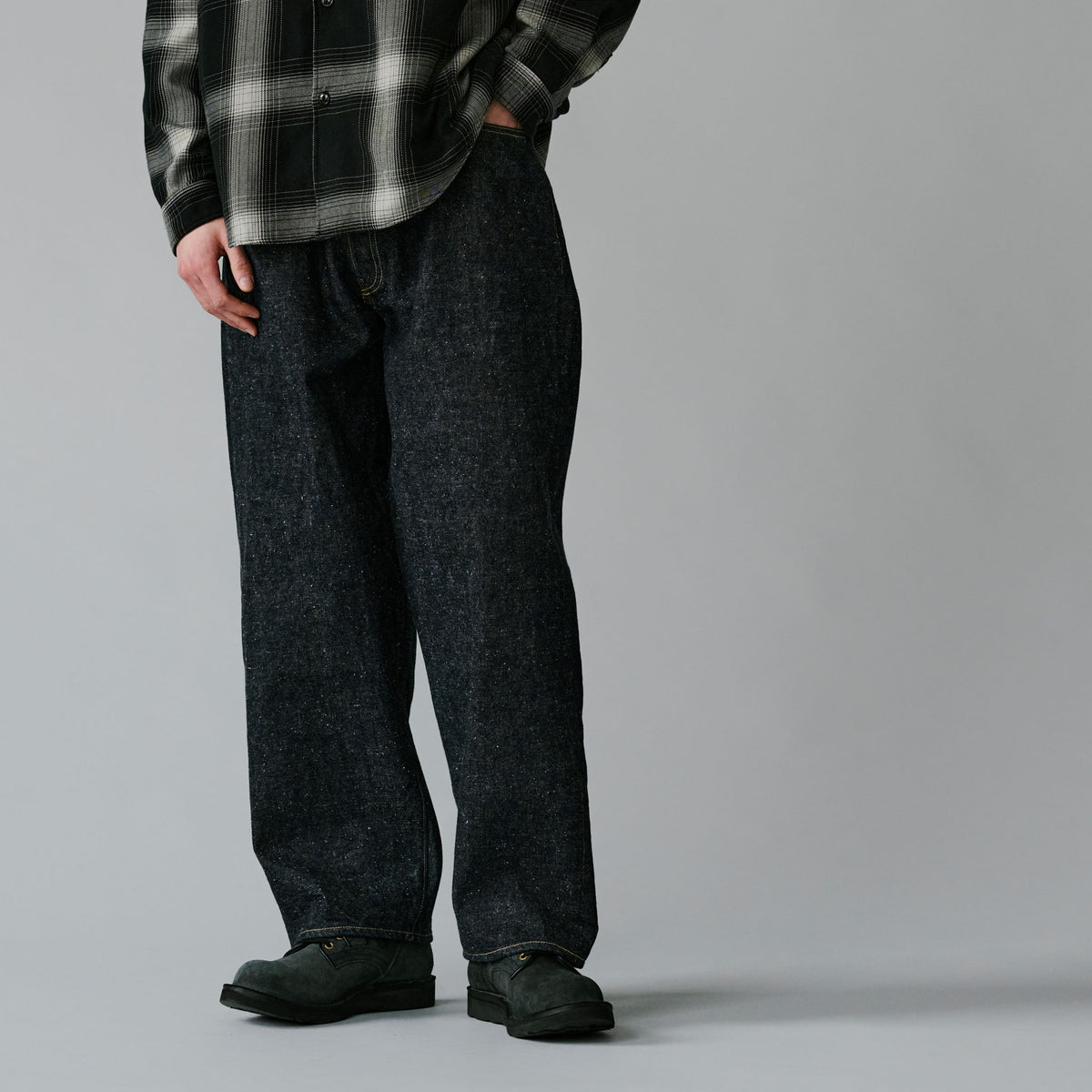 42579 RECYCLED WASTE SUVIN COTTON YARN 14oz. DENIM 5POCKET WIDE PANTS 42579 ...