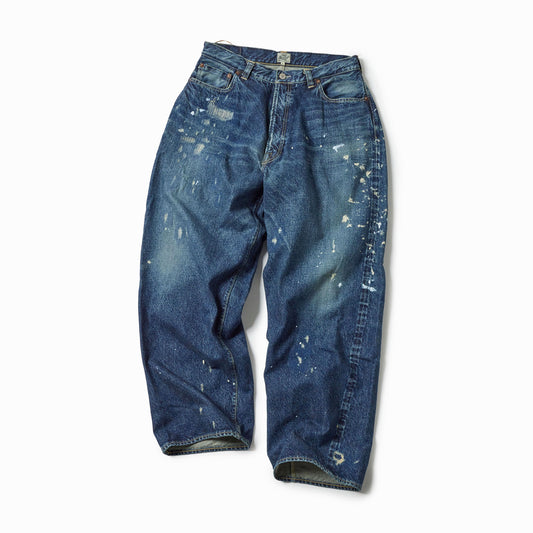 RECYCLED WASTE SUVIN COTTON YARN 14oz.DENIM 5POCKET WIDE PANTS VINTAGE WASHED 42579