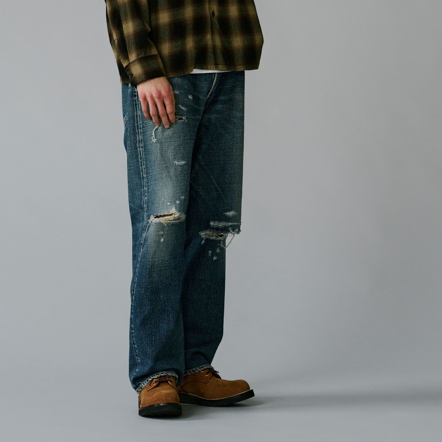 RECYCLED WASTE SUVIN COTTON YARN 14oz.DENIM 5POCKET STRAIGHT PANTS VINTAGE WASHED 42580