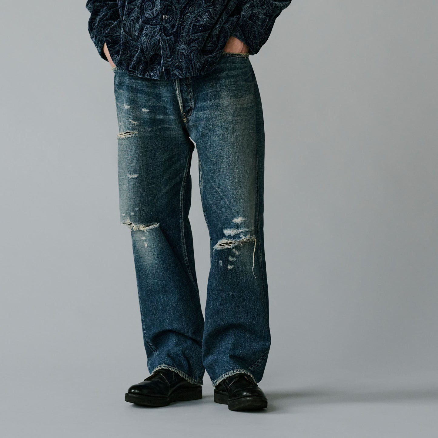 RECYCLED WASTE SUVIN COTTON YARN 14oz.DENIM 5POCKET STRAIGHT PANTS VINTAGE WASHED 42580