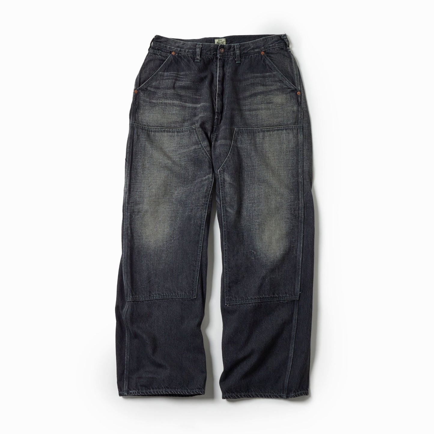 RECYCLED WASTE SUVIN COTTON YARN 11.5oz.DENIM DOUBLE KNEE PAINTER PANTS VINTAGE WASHED 42582