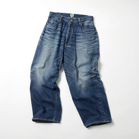 RECYCLED WASTE SUVIN COTTON YARN 11.5oz. DENIM 5POCKET WIDE PANTS VINTAGE WASHED 42621