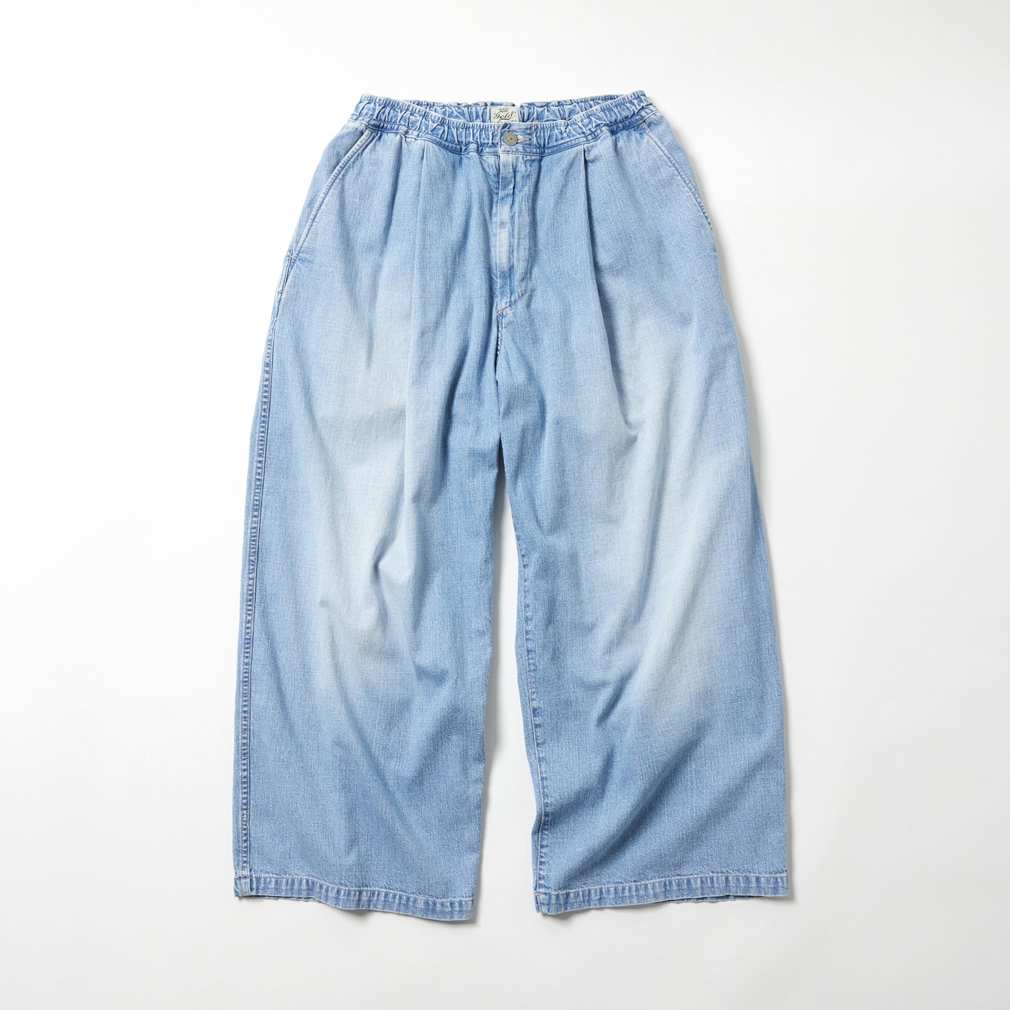 RECYCLED WASTE SUVIN COTTON YARN 10oz. JELT DENIM EASY WIDE PANTS BLEACH WASHED 42624