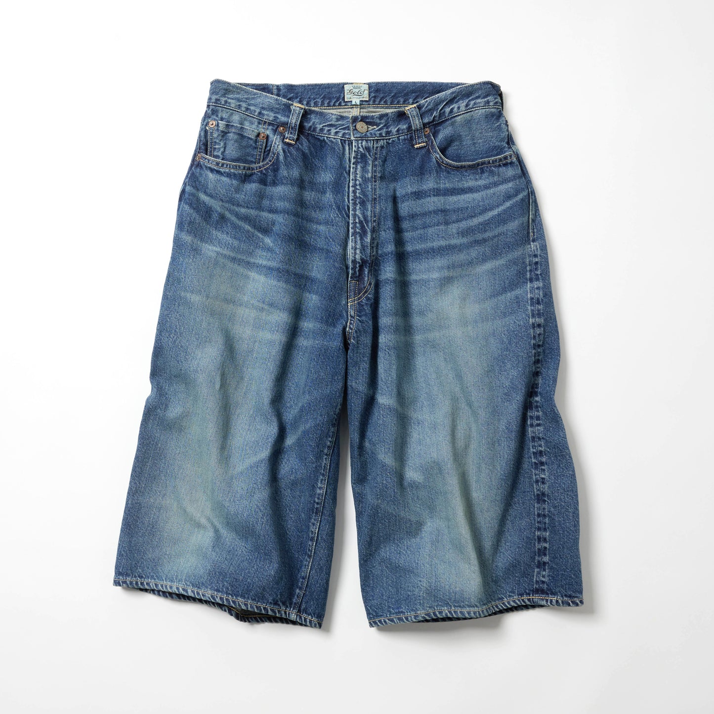 RECYCLED WASTE SUVIN COTTON YARN 11.5oz. DENIM 5POCKET WIDE SHORTS VINTAGE WASHED 52633