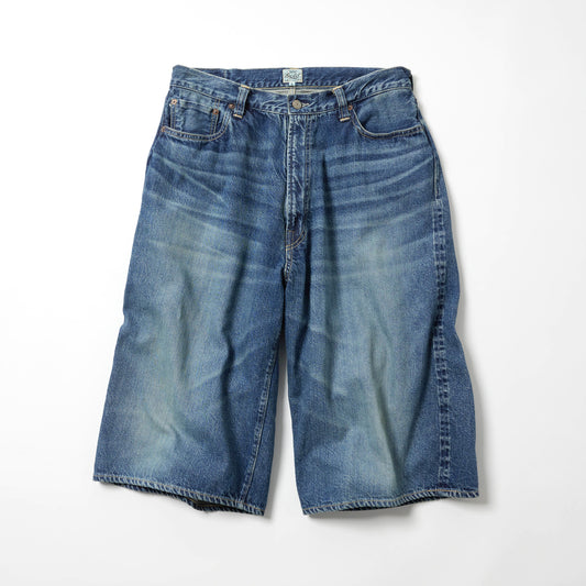 RECYCLED WASTE SUVIN COTTON YARN 11.5oz. DENIM 5POCKET WIDE SHORTS VINTAGE WASHED 52633