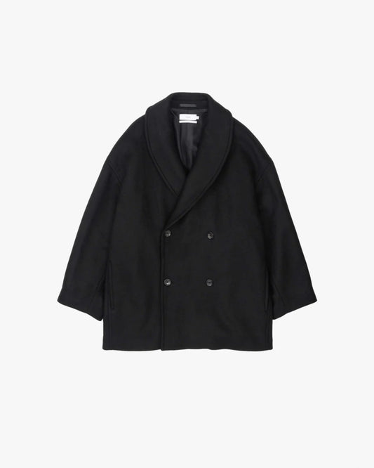 Light Melton Shawl Collar Coat BLACK