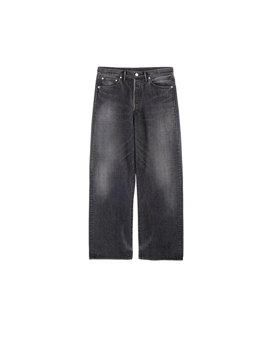 Selvage Denim Five Pocket Wide Straight Pants BLACK DARK FADE