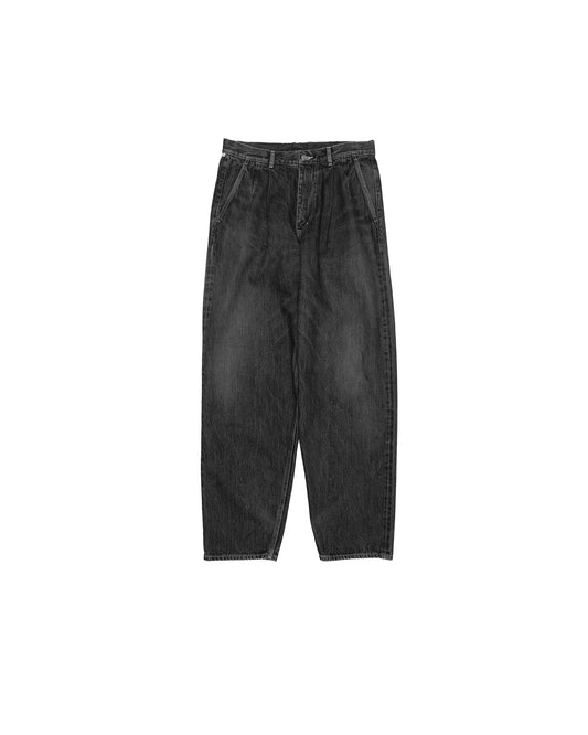 Selvage Denim Two Tuck Tapered Pants BLACK DARK FADE