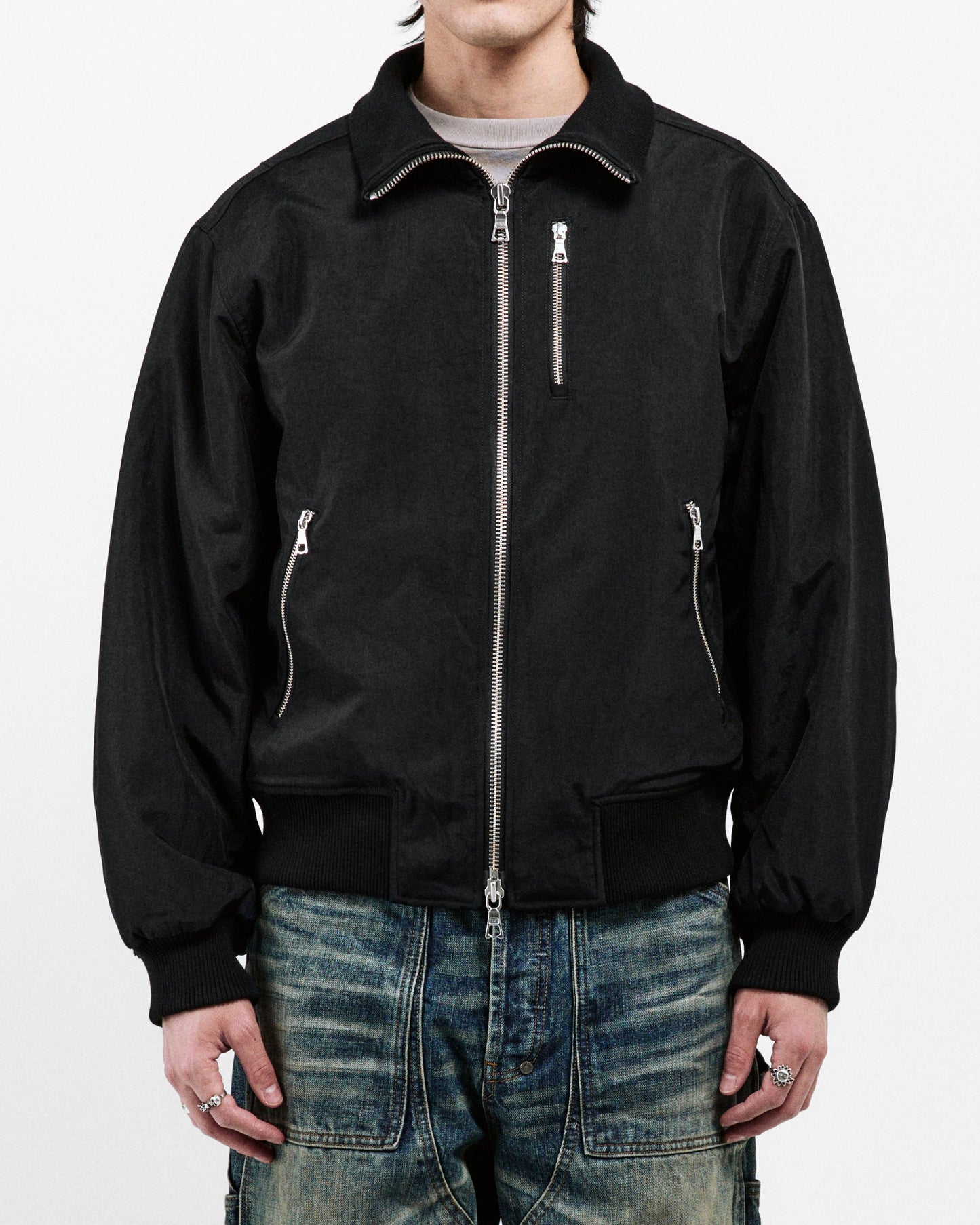 HIGH COLLAR RAW EDGE MILLITARY BOMBER