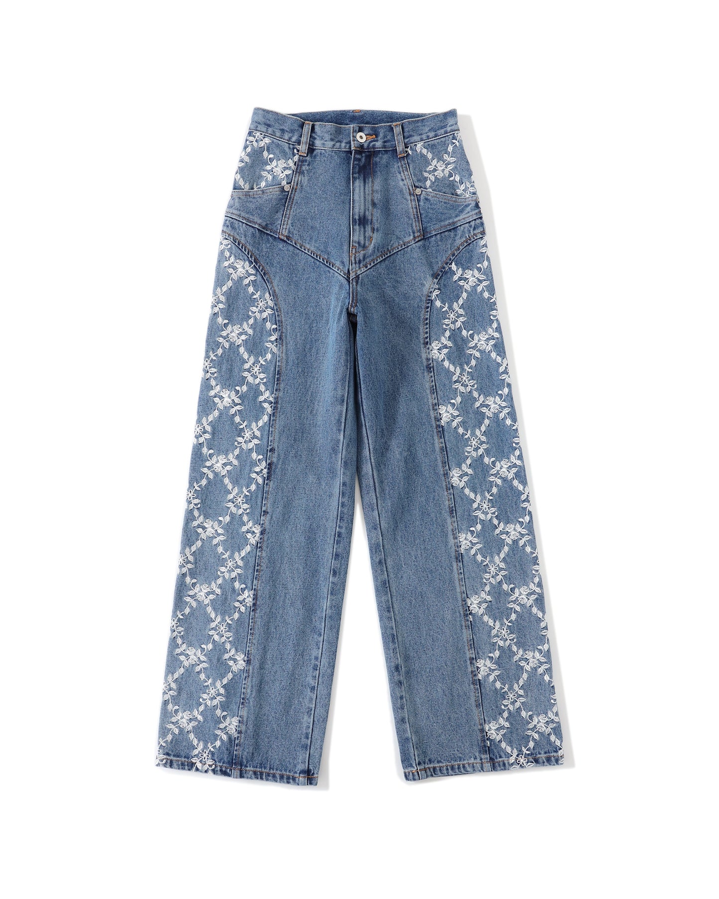 FLOWER EMBROIDERED WIDE JEANS