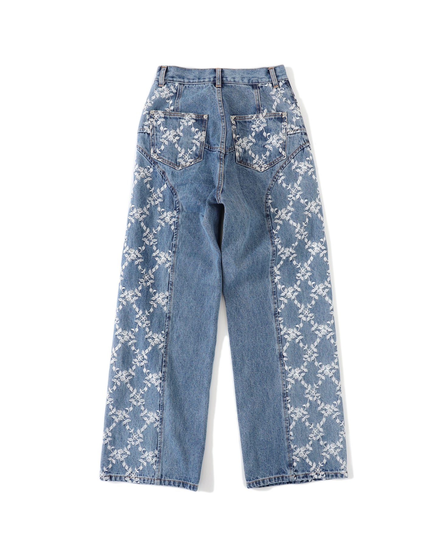 FLOWER EMBROIDERED WIDE JEANS