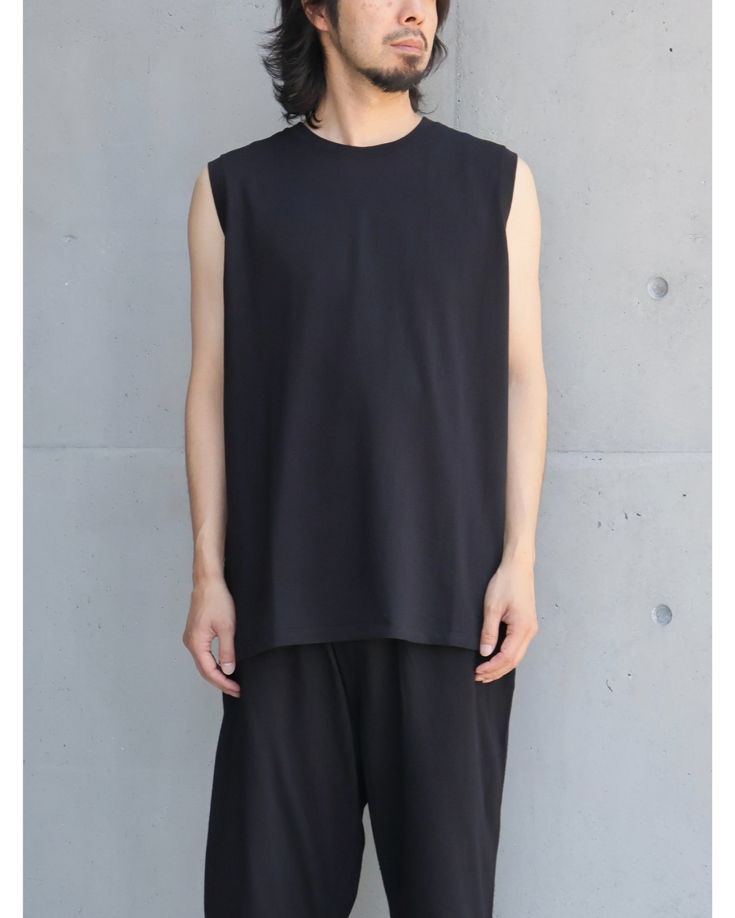 コットンメッシュ ノースリーブ BLACK