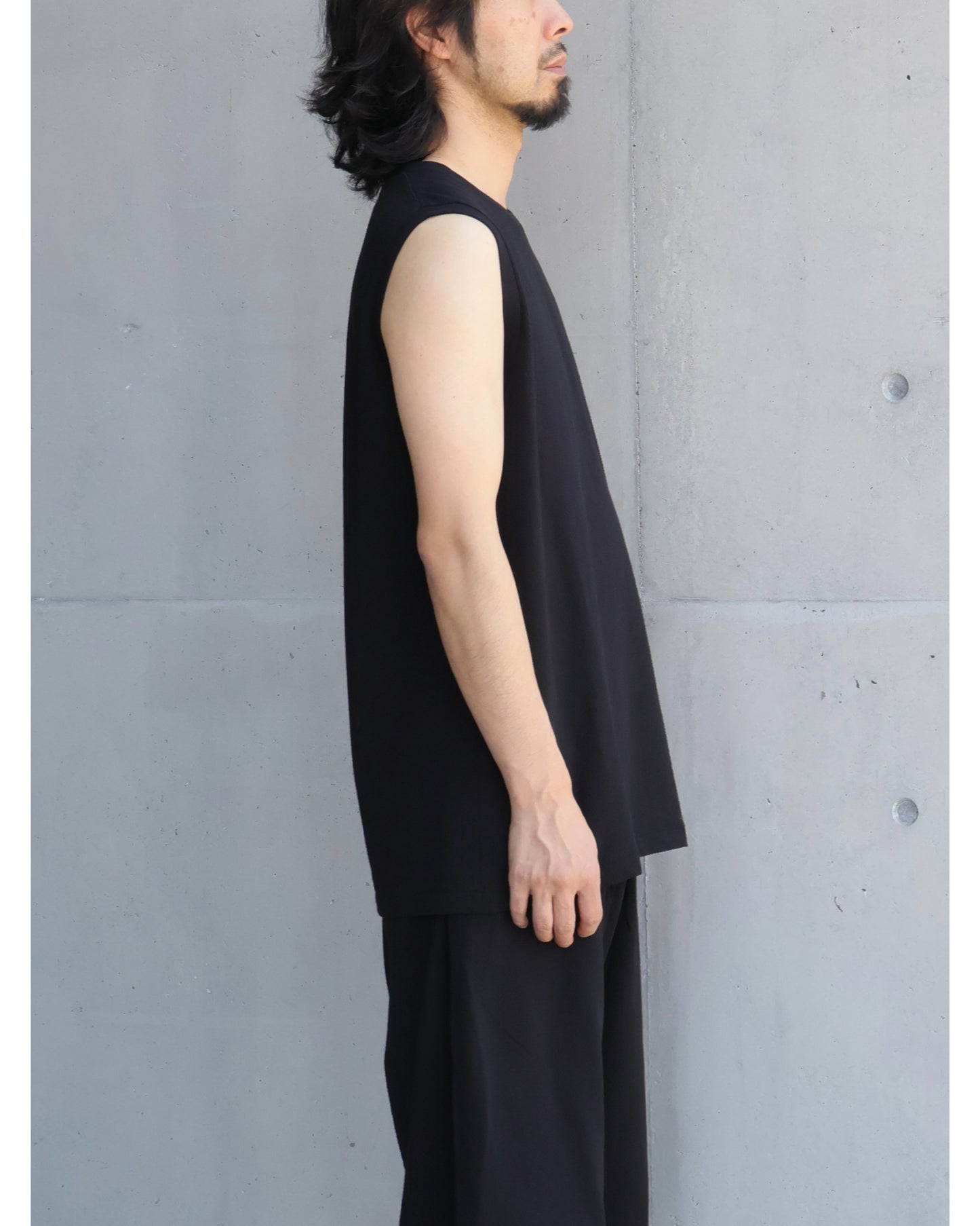 コットンメッシュ ノースリーブ BLACK