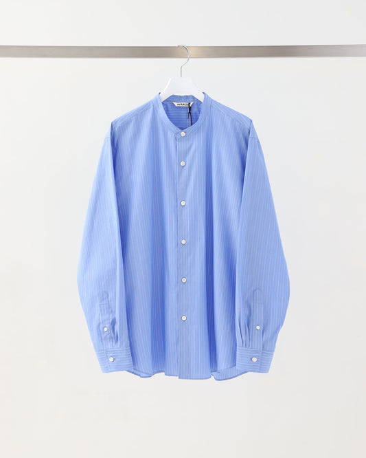 SUVIN HIGH COUNT CLOTH STRIPE STAND COLLAR SHIRT SAX BLUE