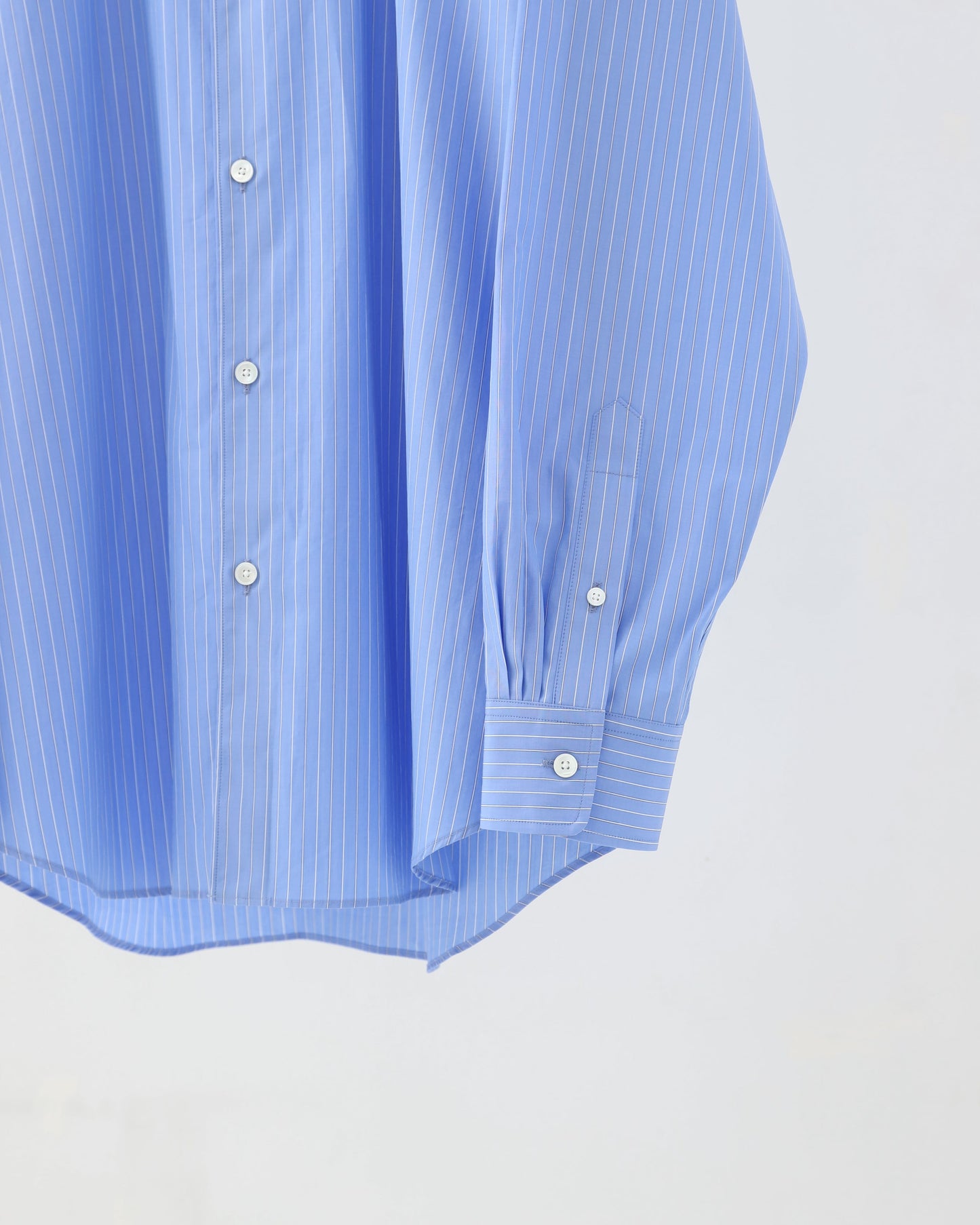 SUVIN HIGH COUNT CLOTH STRIPE STAND COLLAR SHIRT SAX BLUE