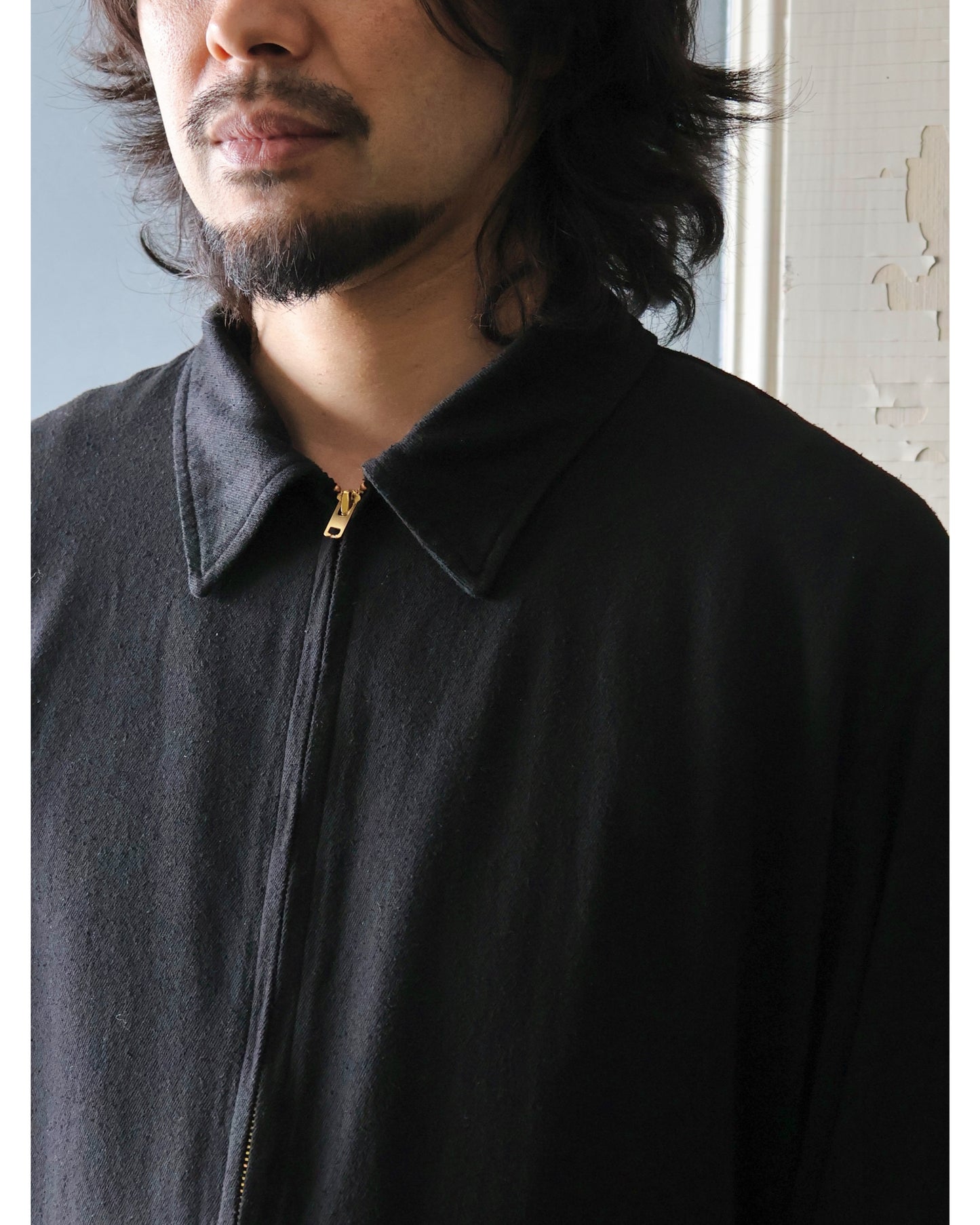 シルクネップ ジップショートジャケット BLACK