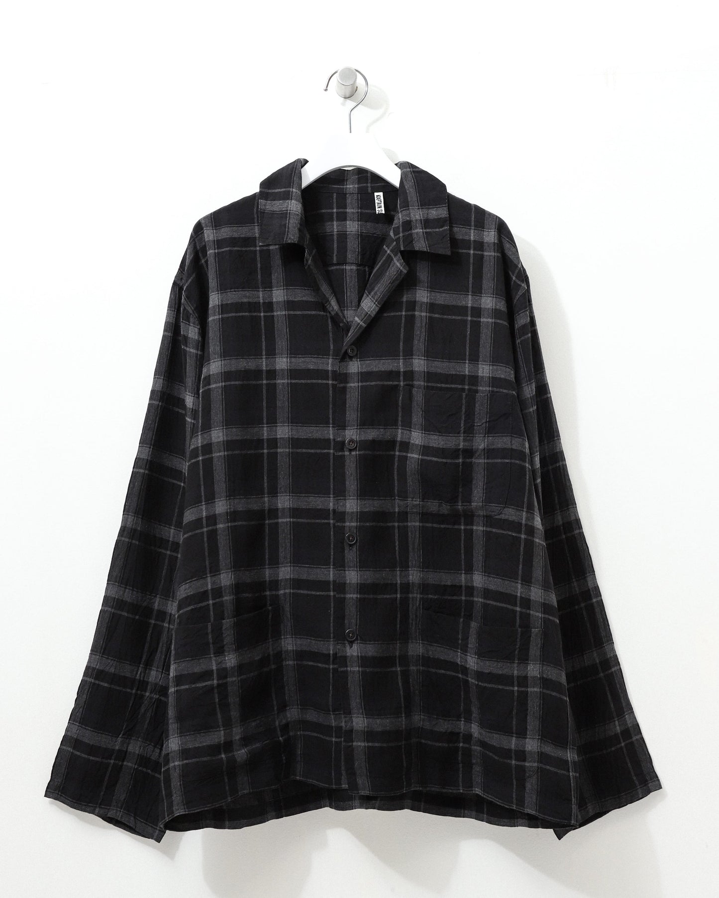 Open Collar Shirt Jacket BLACK PLAID