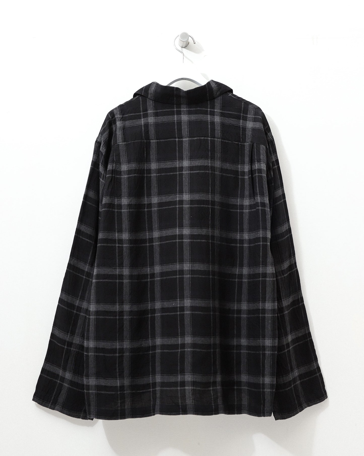 Open Collar Shirt Jacket BLACK PLAID