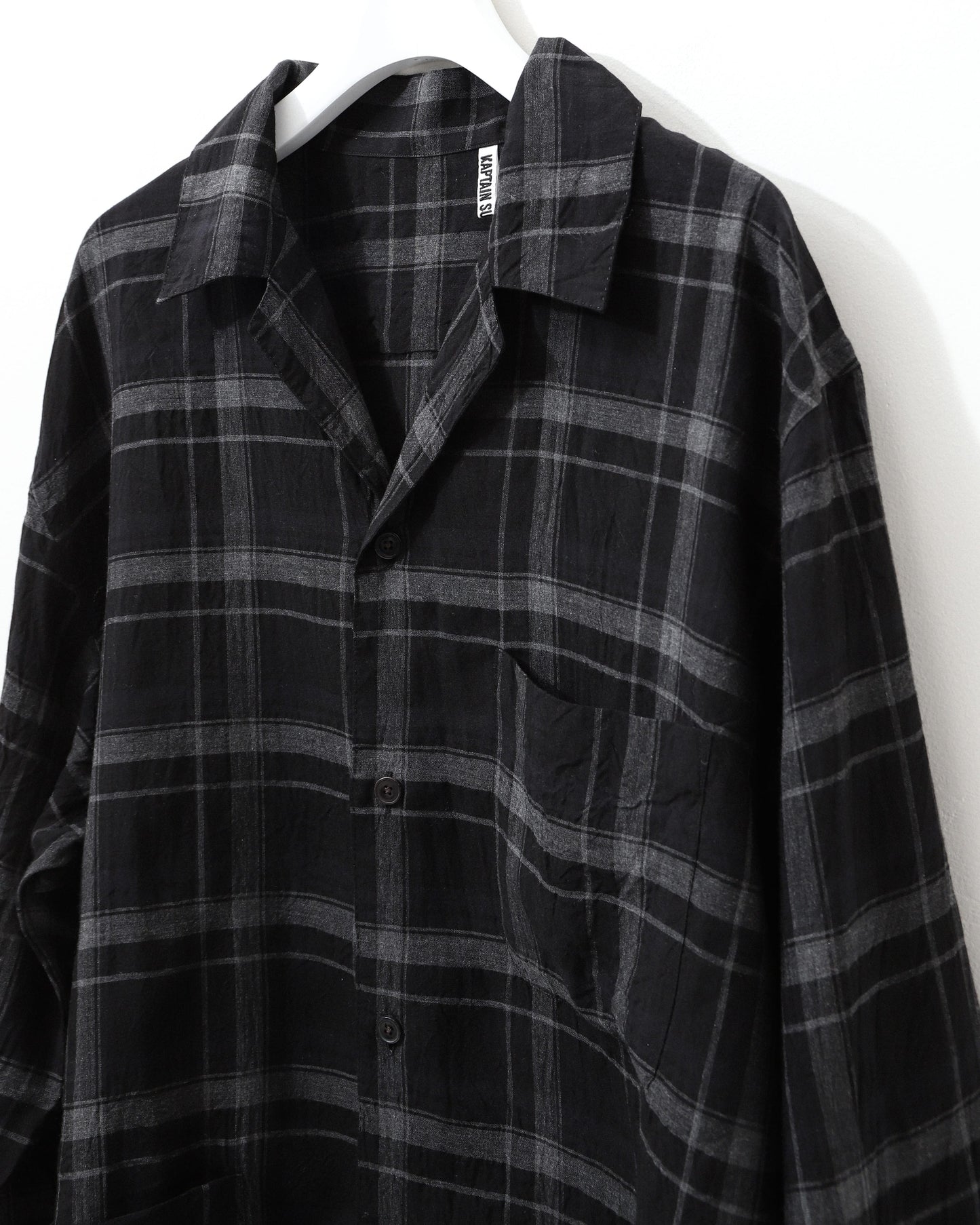 Open Collar Shirt Jacket BLACK PLAID