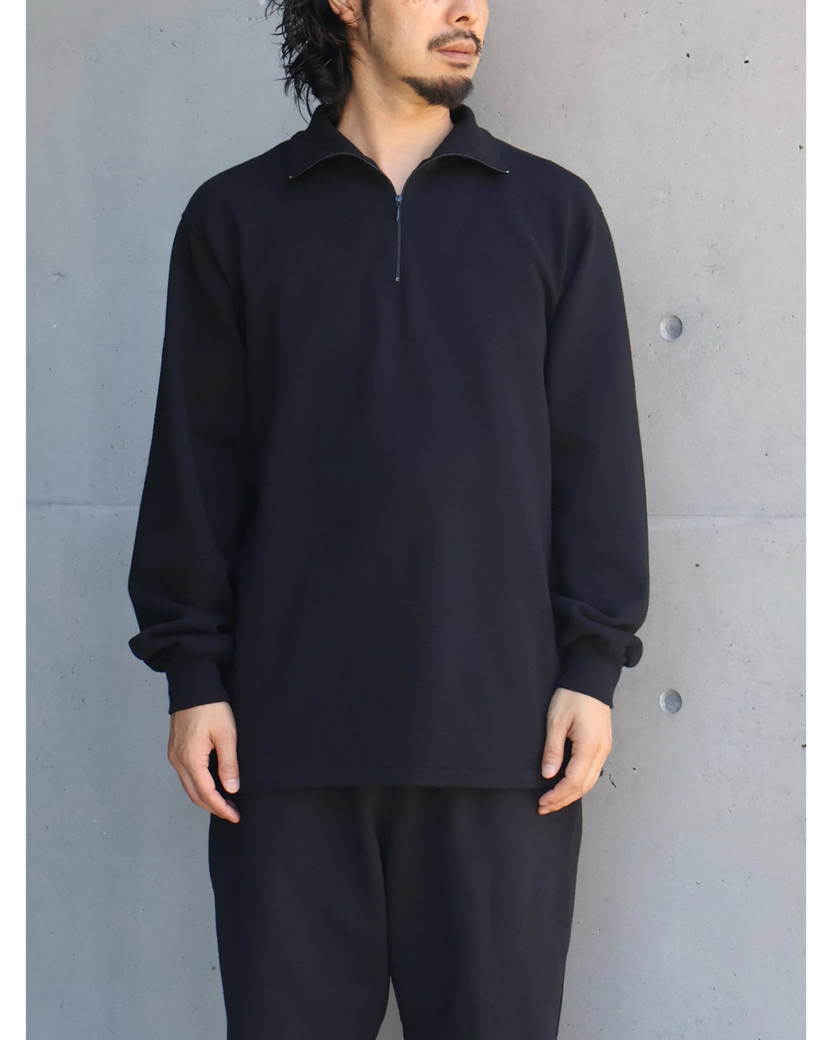 コットンジャージ ハーフジップ BLACK