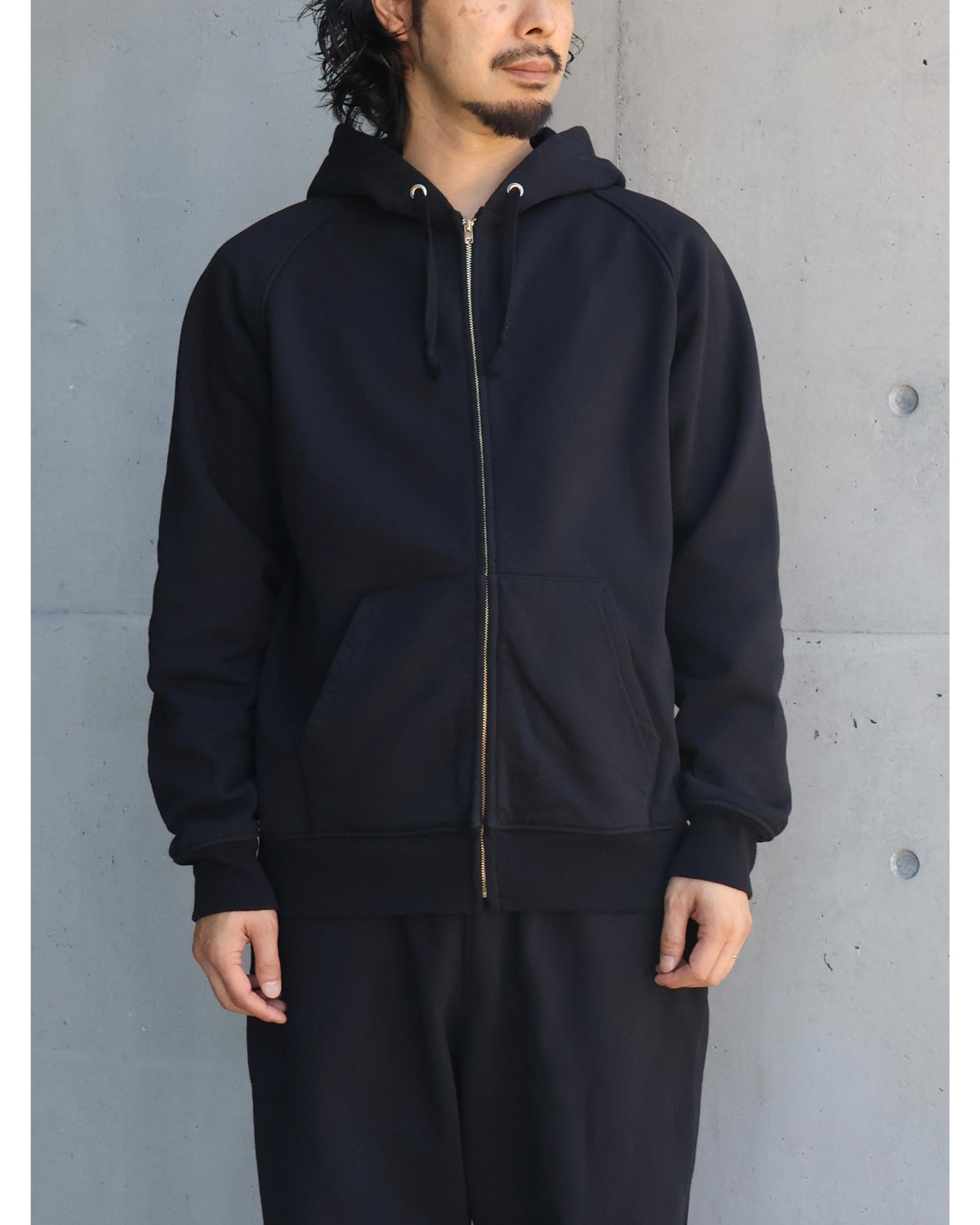 コットン裏毛 ジップパーカ BLACK