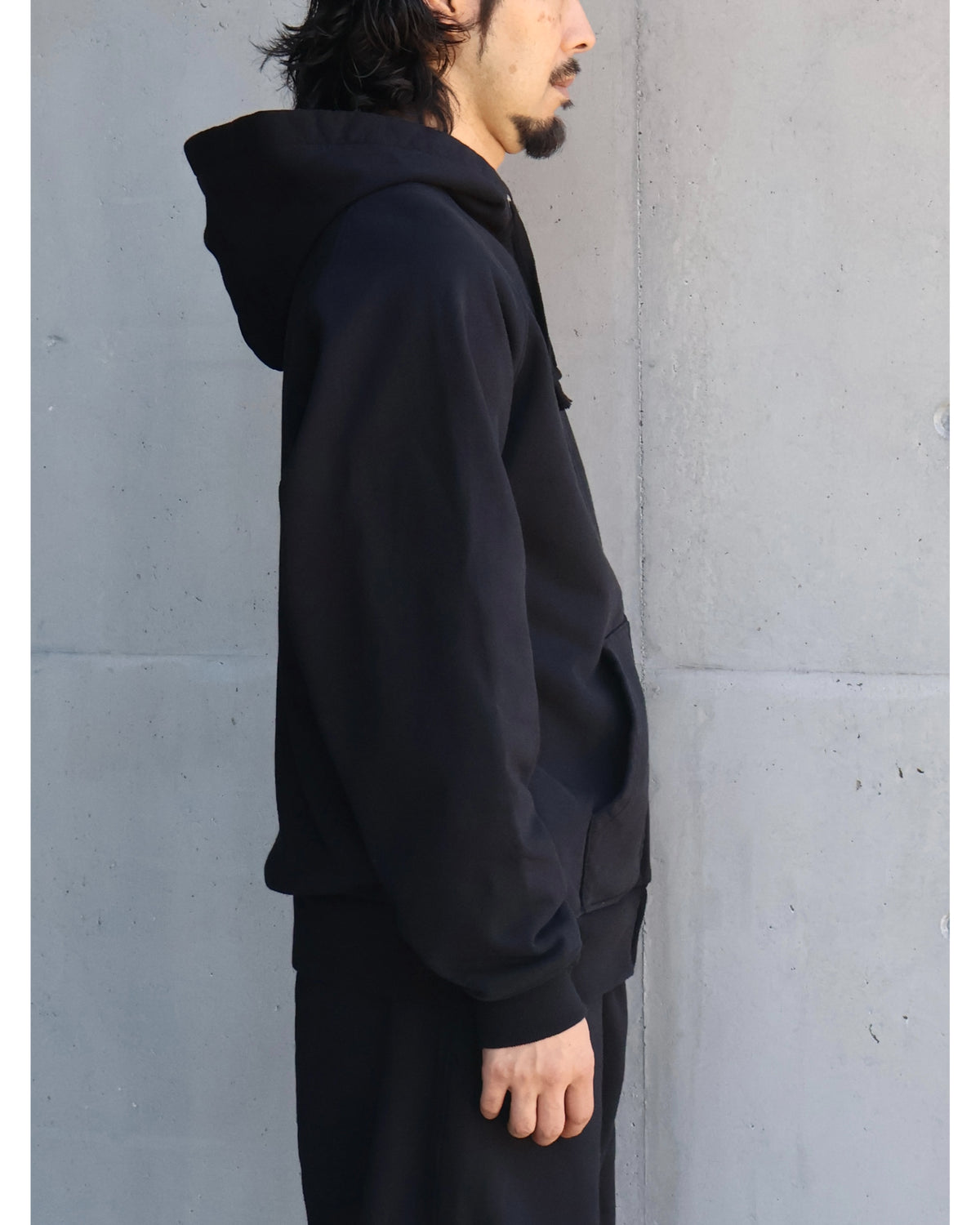 コットン裏毛 ジップパーカ BLACK
