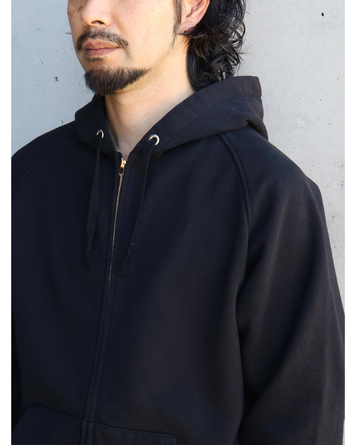 コットン裏毛 ジップパーカ BLACK