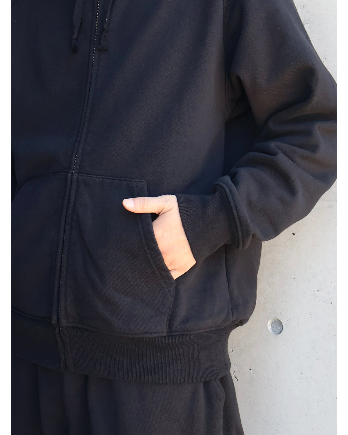 コットン裏毛 ジップパーカ BLACK