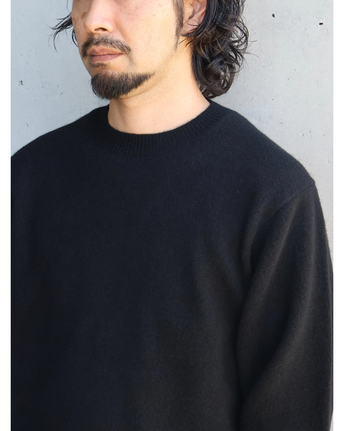 ラムズウール クルーネックニット BLACK