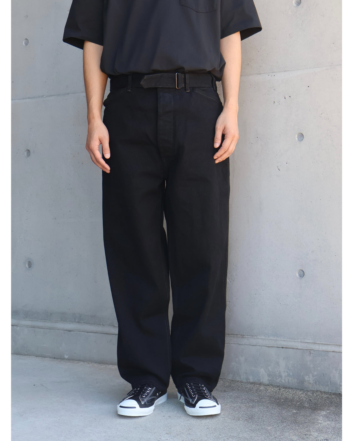 ブラックデニム ベルテッドパンツ BLACK