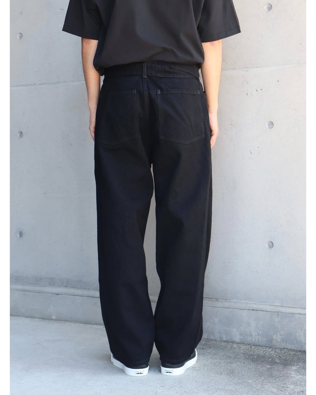 ブラックデニム ベルテッドパンツ BLACK
