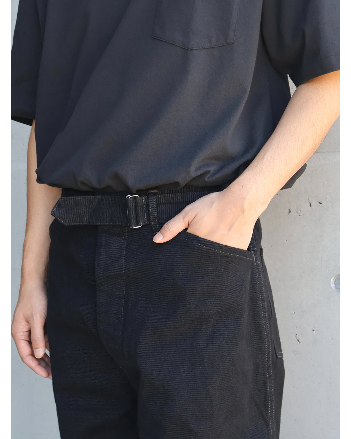 ブラックデニム ベルテッドパンツ BLACK