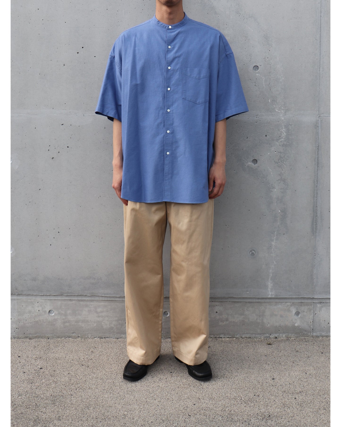 Oxford S/S Oversized Band Collar Shirt SAX