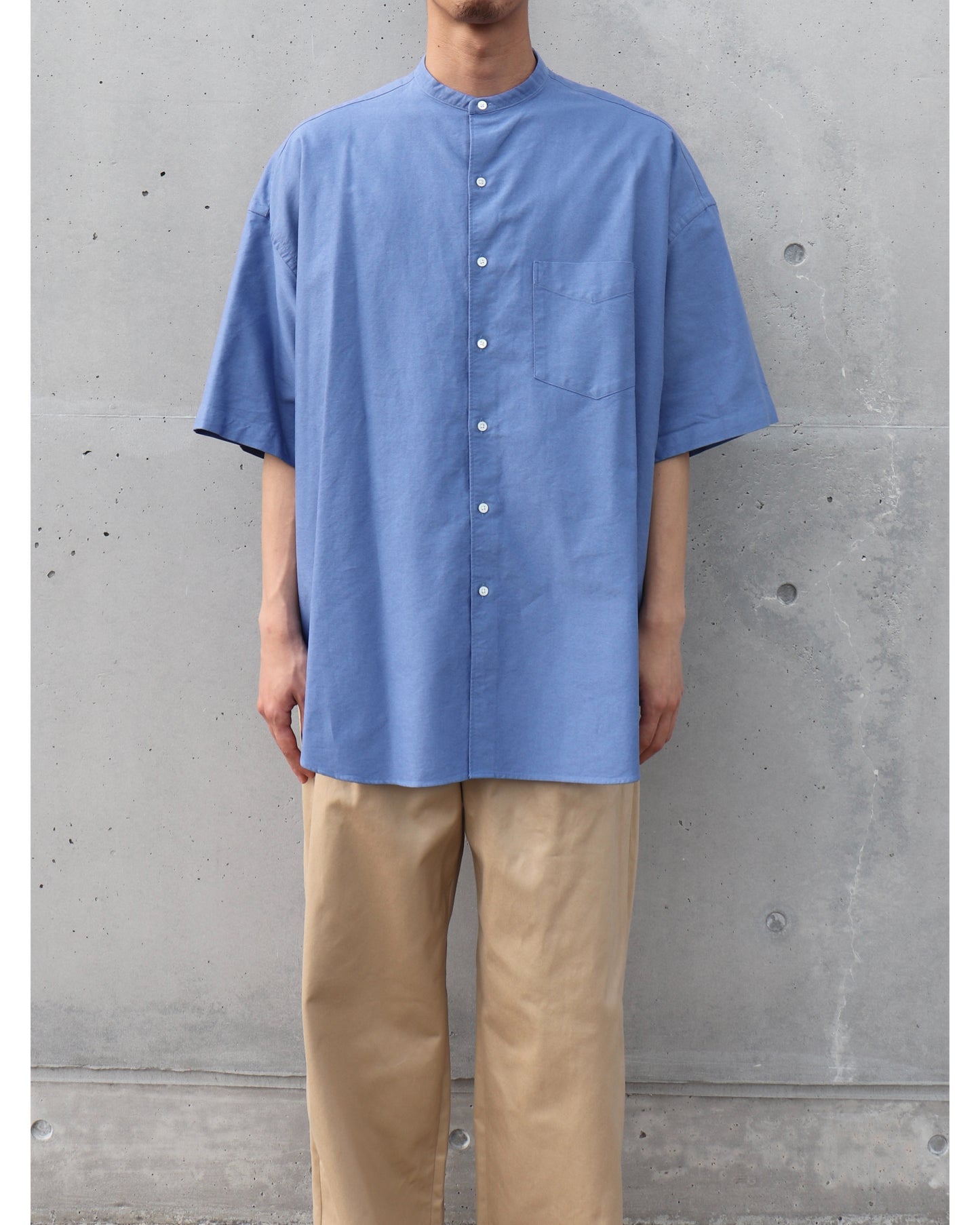 Oxford S/S Oversized Band Collar Shirt SAX