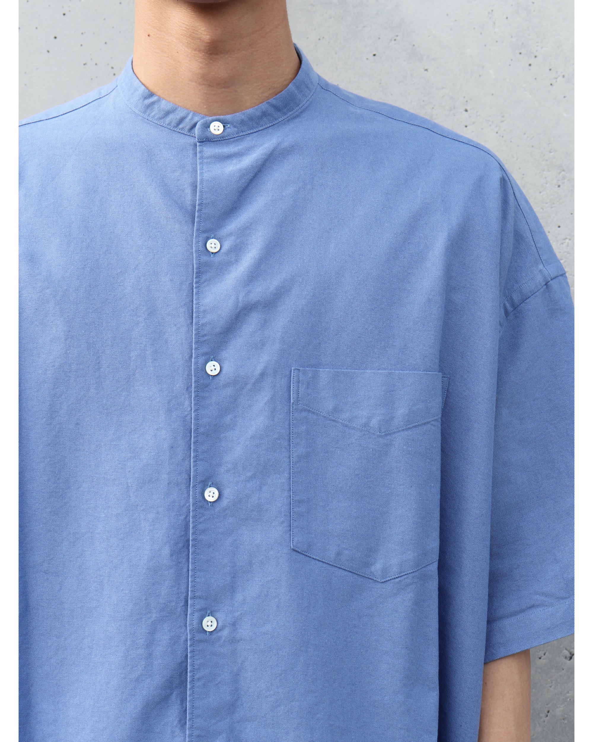 Oxford S/S Oversized Band Collar Shirt SAX – TIME AFTER TIME