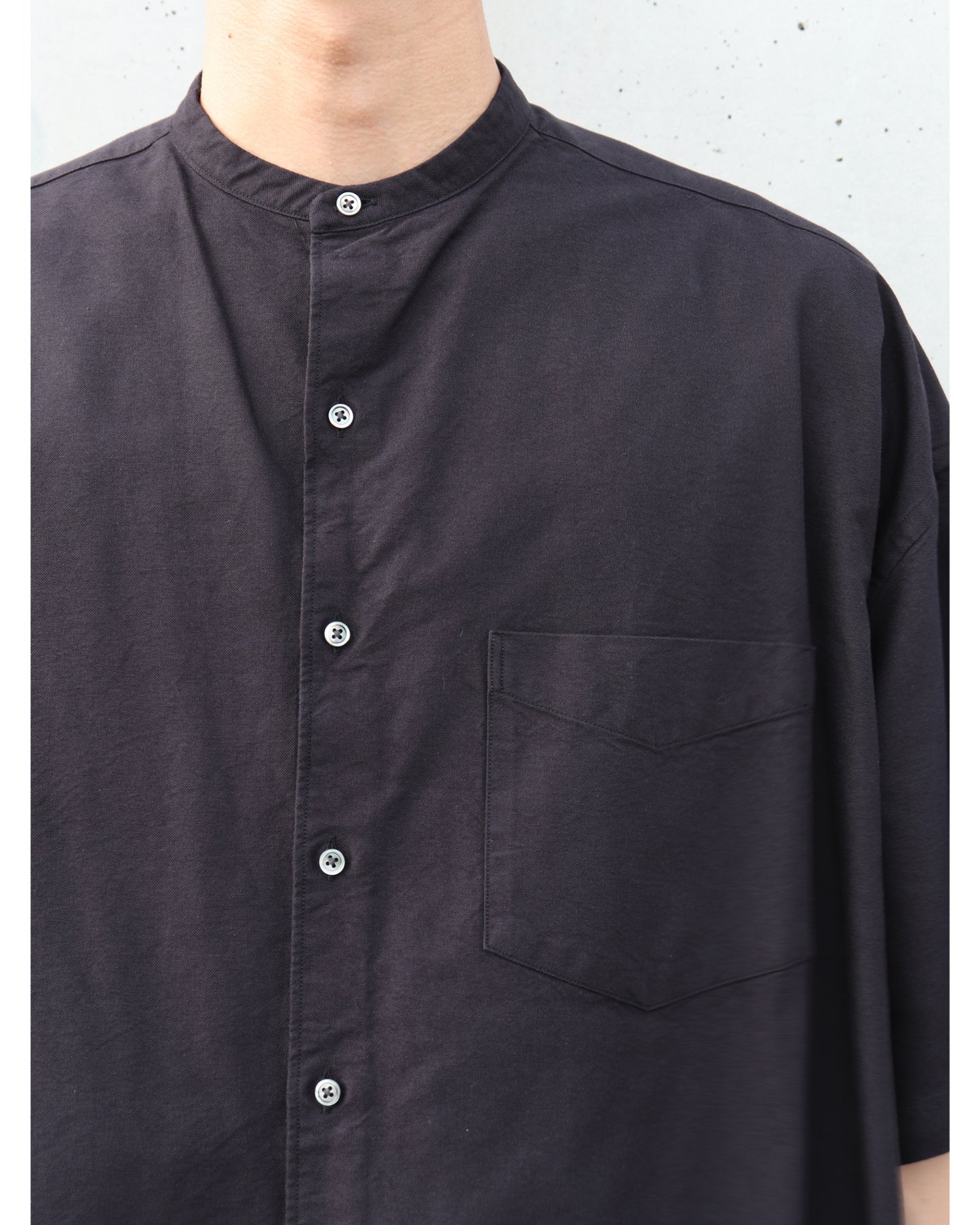 Oxford S/S Oversized Band Collar Shirt BLACK