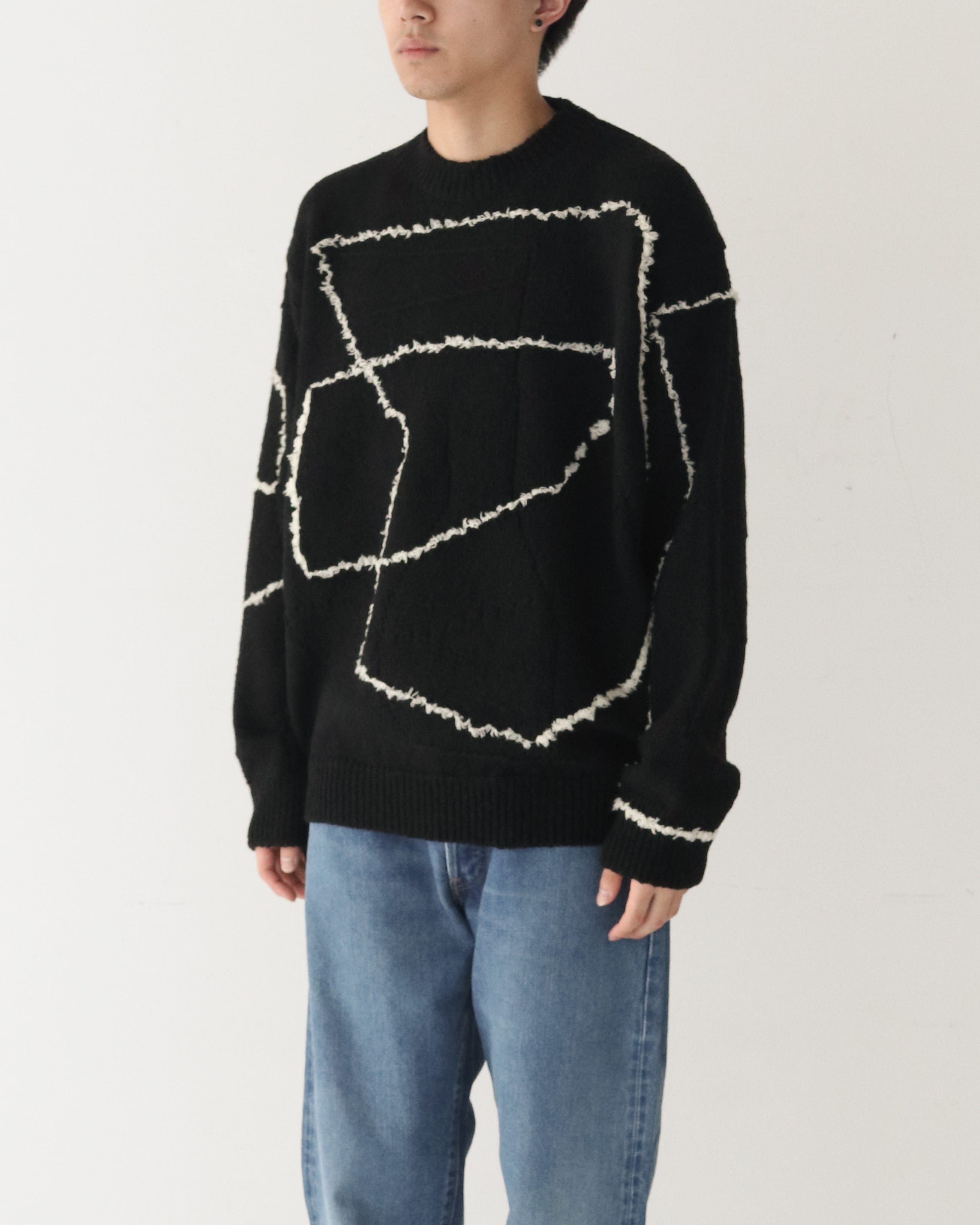 CONTINUOUS LINE EMBROIDERY SWEATER BLACK – TIME AFTER TIME