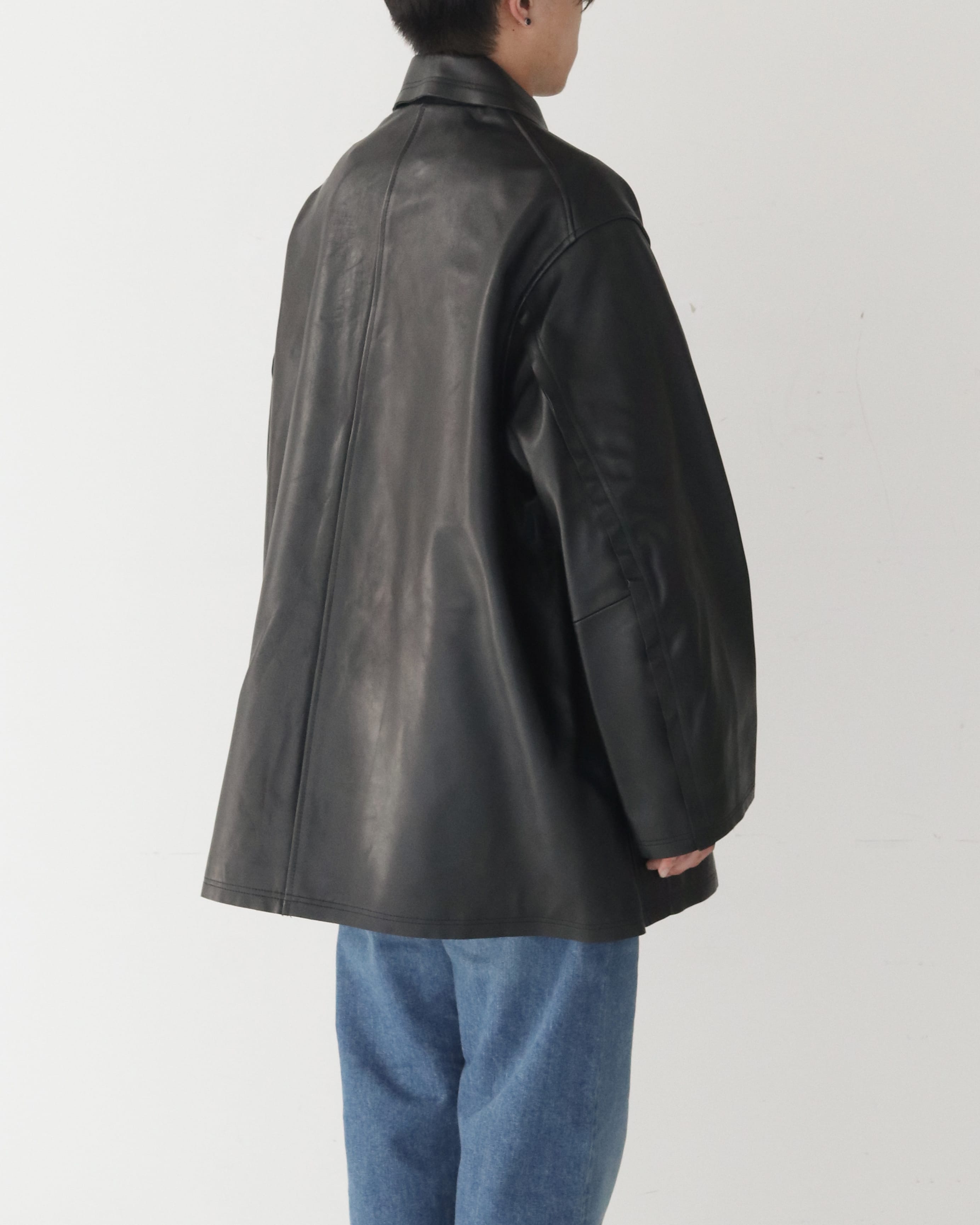 CUT-OFF LEATHER CAR COAT BLACK – TIME AFTER TIME