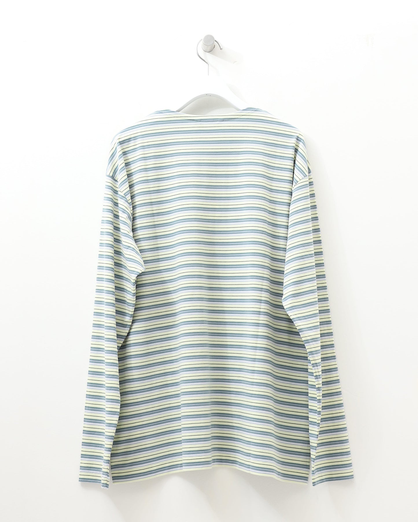 HARD TWIST COTTON BORDER BOAT NECK L/S TEE LIGHT GREEN BORDER