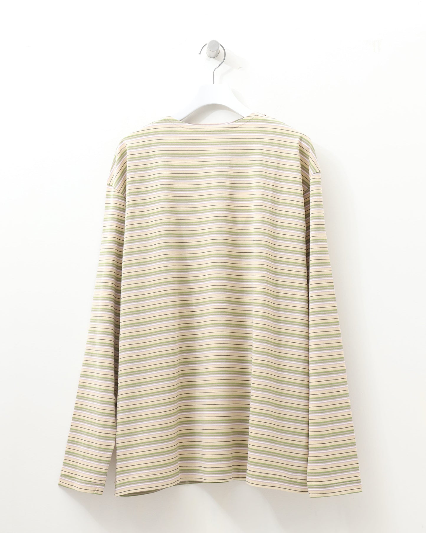 HARD TWIST COTTON BORDER BOAT NECK L/S TEE BEIGE BORDER