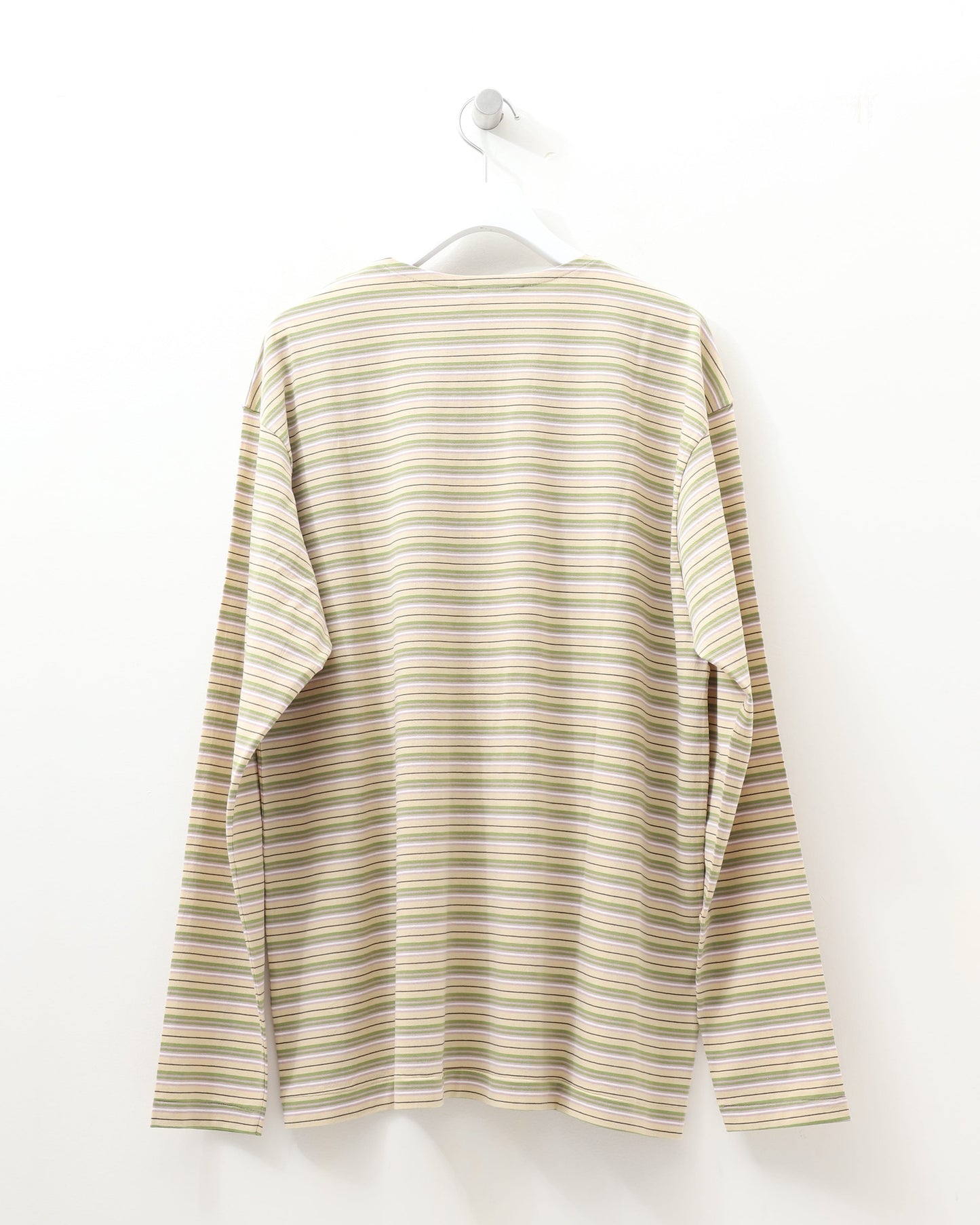 HARD TWIST COTTON BORDER BOAT NECK L/S TEE BEIGE BORDER