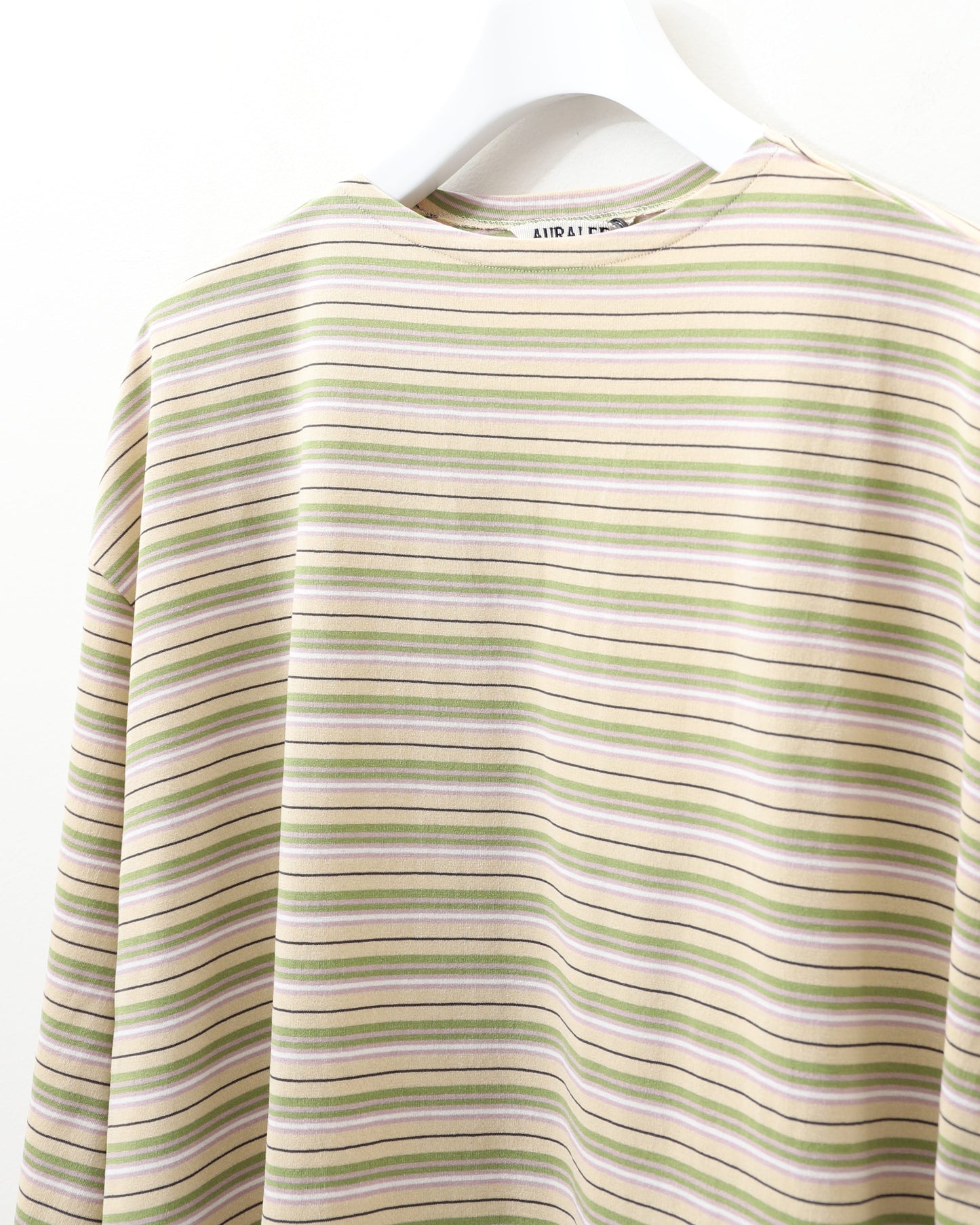 HARD TWIST COTTON BORDER BOAT NECK L/S TEE BEIGE BORDER