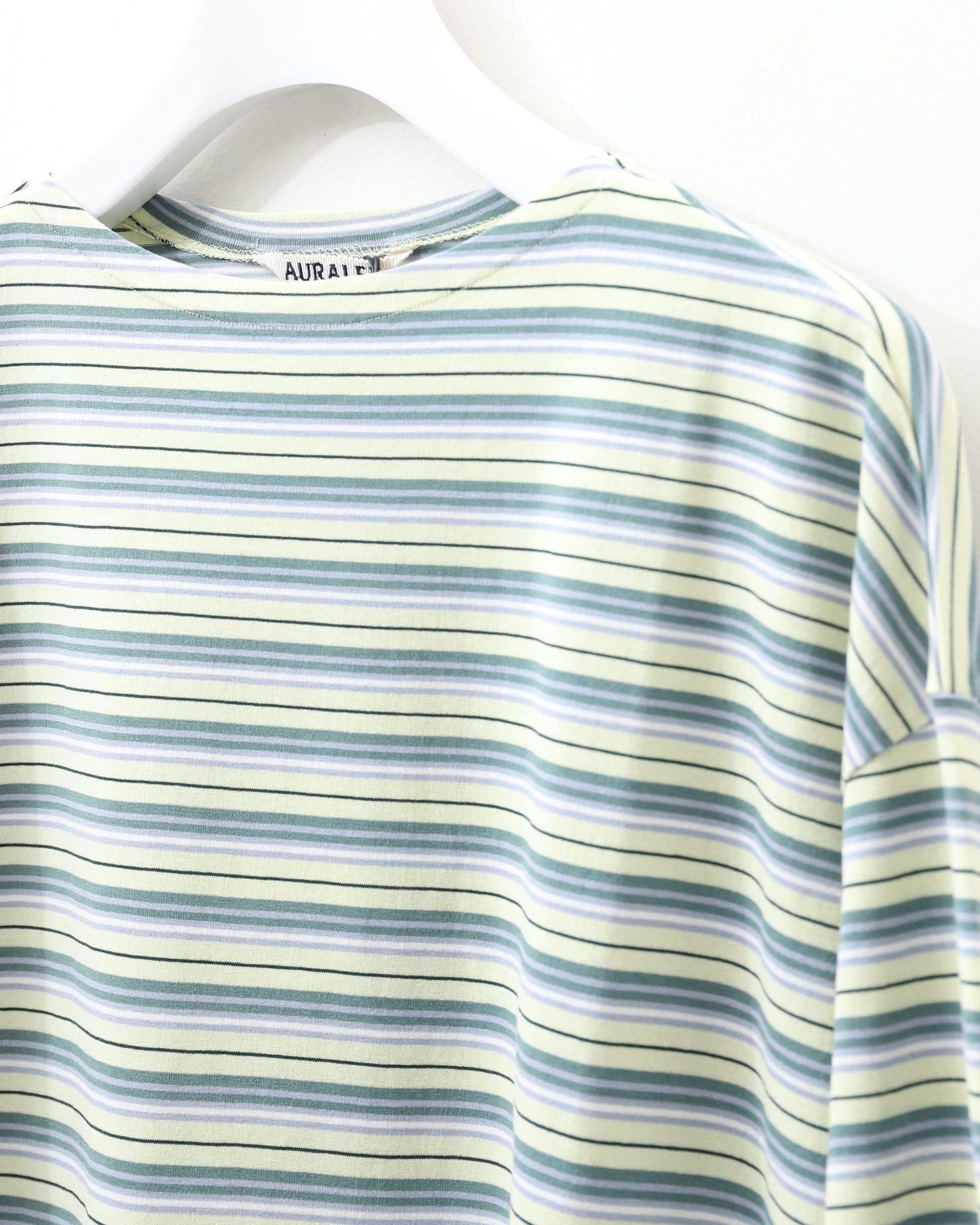 HARD TWIST COTTON BORDER BOAT NECK L/S TEE LIGHT GREEN BORDER