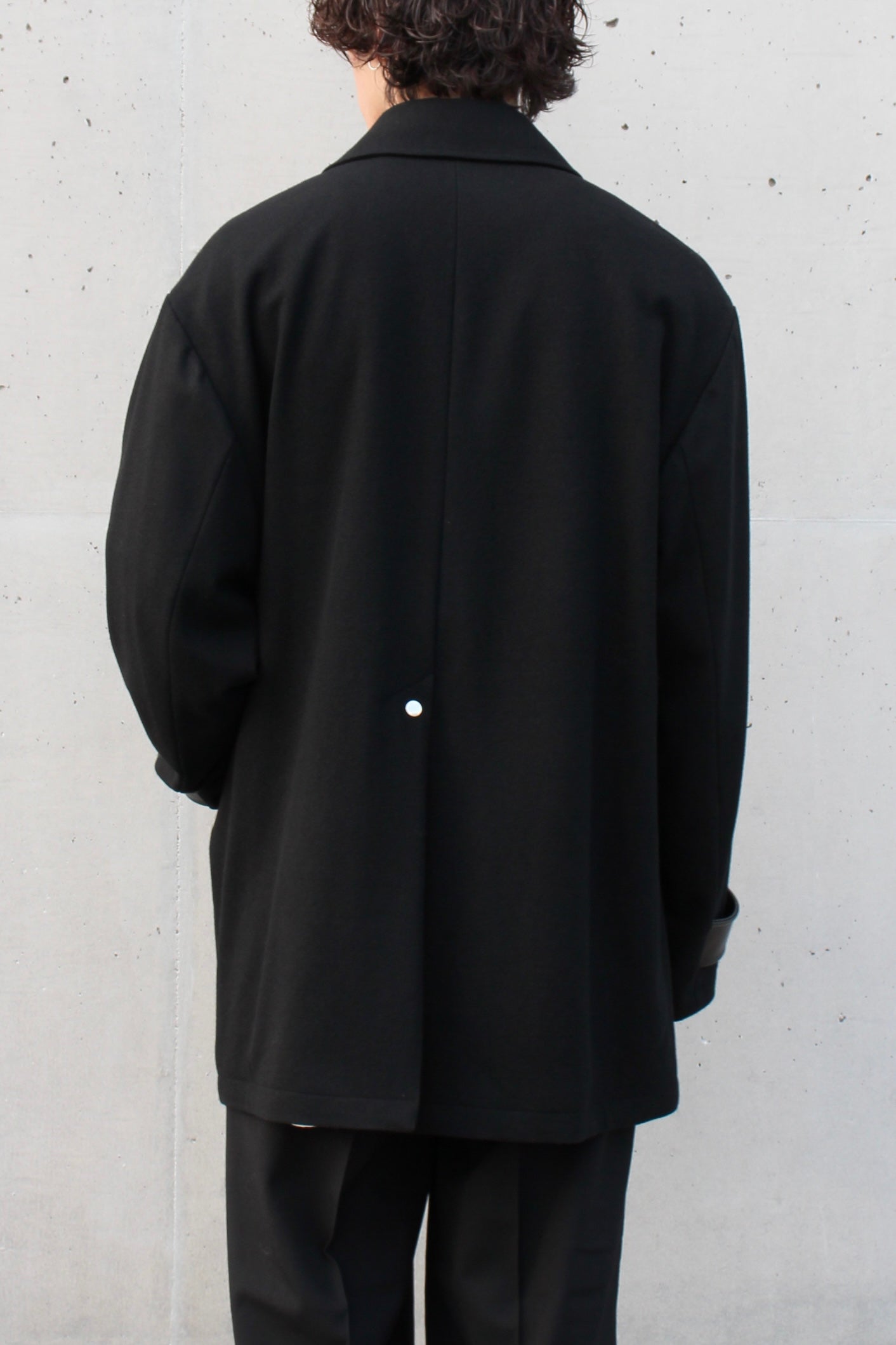 LEATHER FLY FRONT LONG JACKET  BLACK