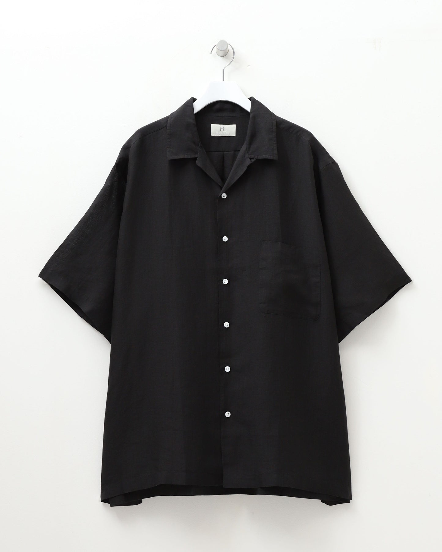 Linen ramie Opencollar BLACK