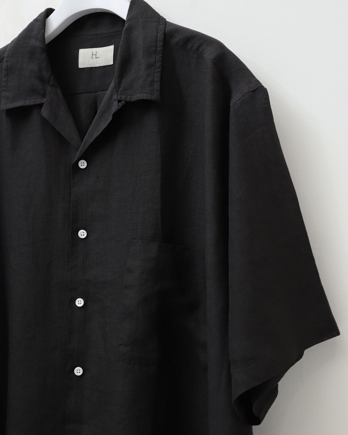 Linen ramie Opencollar BLACK