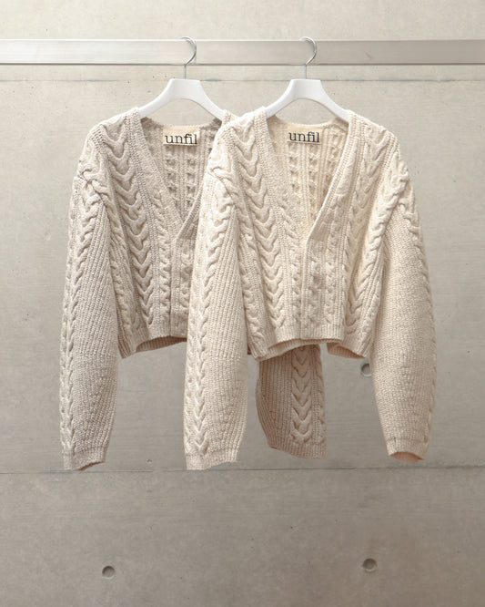cotton & lambs wool cable-knit cropped cardigan