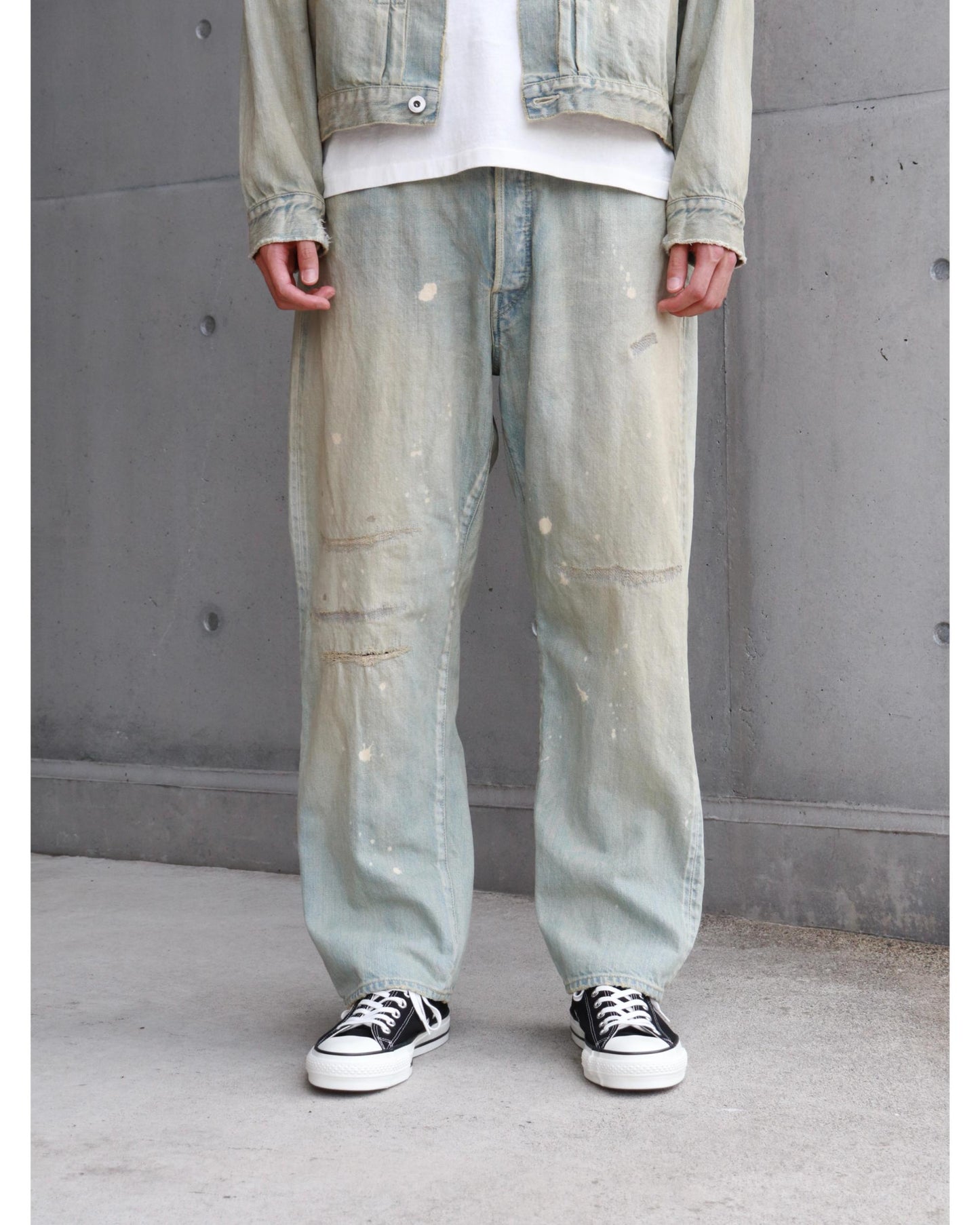 Washed Denim Wide Pants